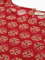 Janasya Women's Red Cotton Floral Print Regular Top - Distacart