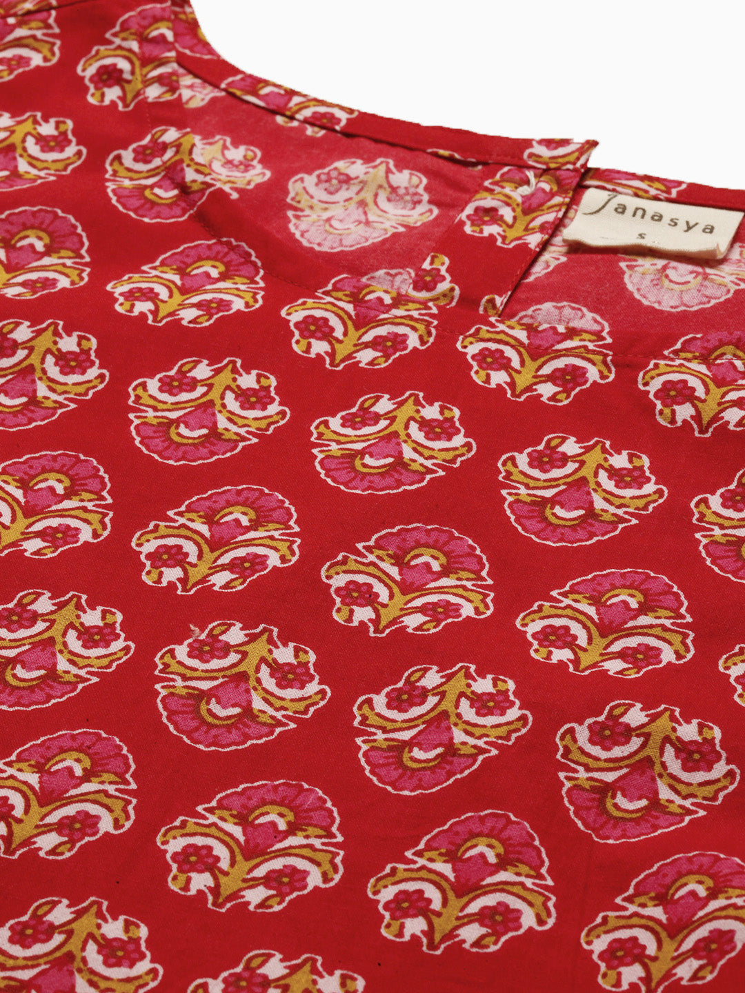 Janasya Women's Red Cotton Floral Print Regular Top - Distacart