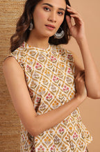 Janasya Women's Cream Cotton Floral Print Designer Back Top - Distacart
