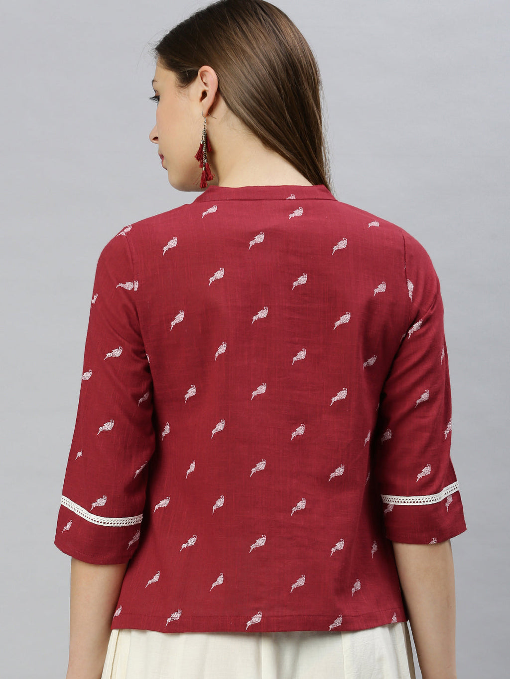 Janasya Women's Maroon Cotton Slub Animal Print Shirt Style Top - Distacart