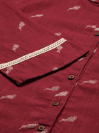 Janasya Women's Maroon Cotton Slub Animal Print Shirt Style Top - Distacart