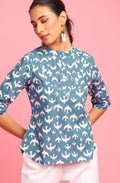 Janasya Women's Blue Cotton Animal Print Regular Top - Distacart