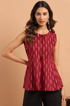 Janasya Women's Maroon Cotton Geometric Print Peplum Top - Distacart
