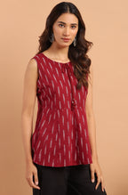 Janasya Women's Maroon Cotton Geometric Print Peplum Top - Distacart