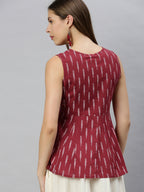 Janasya Women's Maroon Cotton Geometric Print Peplum Top - Distacart