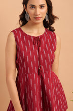 Janasya Women's Maroon Cotton Geometric Print Peplum Top - Distacart