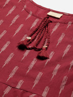Janasya Women's Maroon Cotton Geometric Print Peplum Top - Distacart