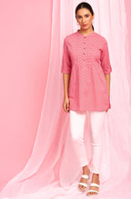 Janasya Women's Pink Cotton Floral Print Empire Waist Tunic - Distacart
