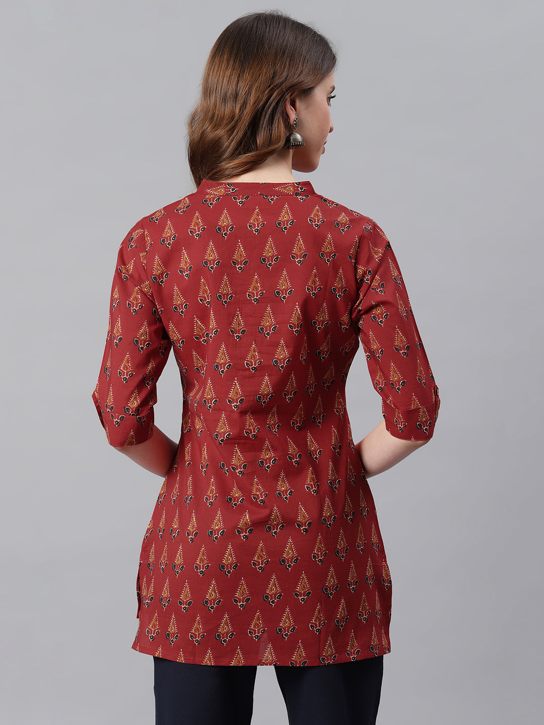 Janasya Women's Red Cotton Ethnic Motifs Straight Tunic - Distacart