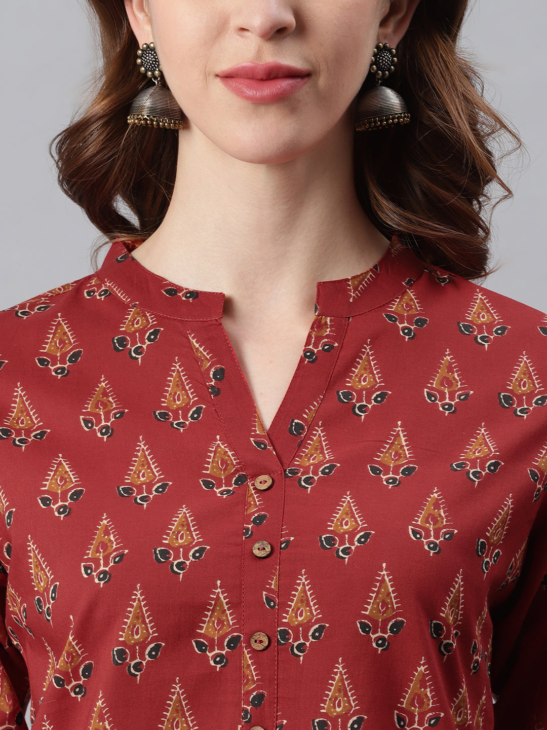 Janasya Women's Red Cotton Ethnic Motifs Straight Tunic - Distacart
