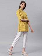 Janasya Women's Mustard Cotton Slub Floral Print Straight Tunic - Distacart