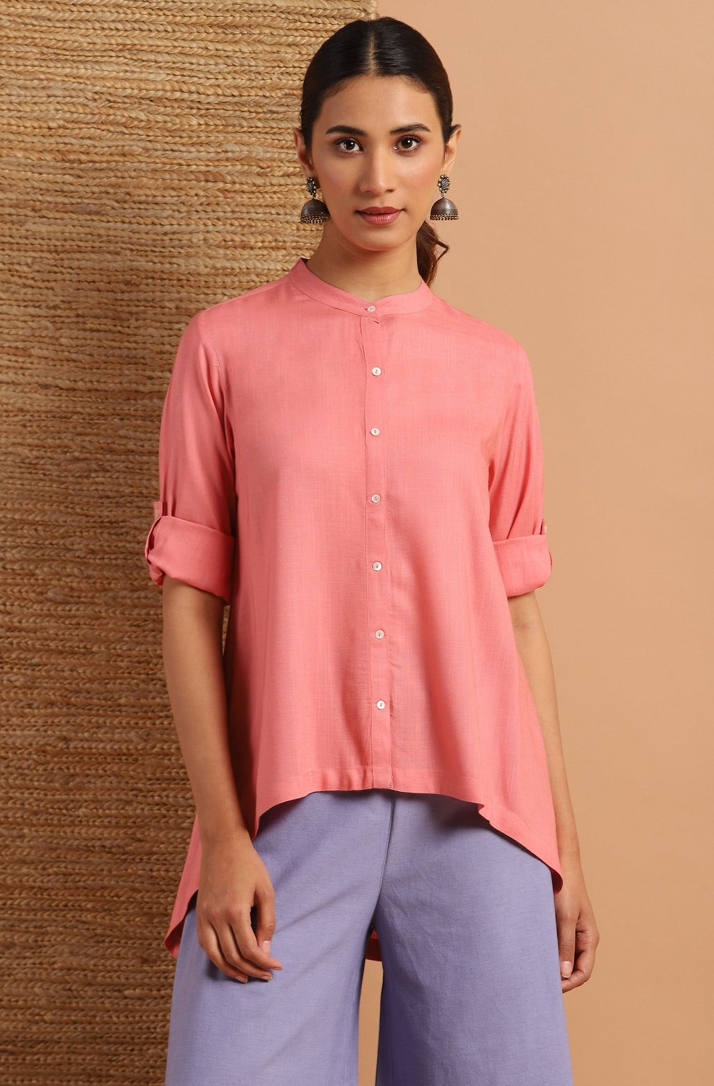 Janasya Women's Pink Rayon Solid High Low Tunic - Distacart