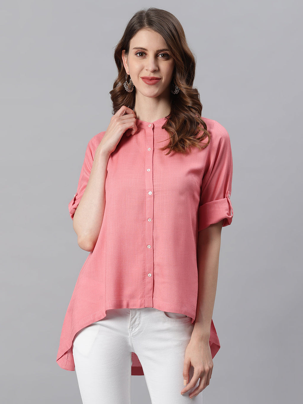 Janasya Women's Pink Rayon Solid High Low Tunic - Distacart
