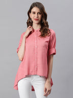 Janasya Women's Pink Rayon Solid High Low Tunic - Distacart
