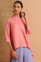 Janasya Women's Pink Rayon Solid High Low Tunic - Distacart