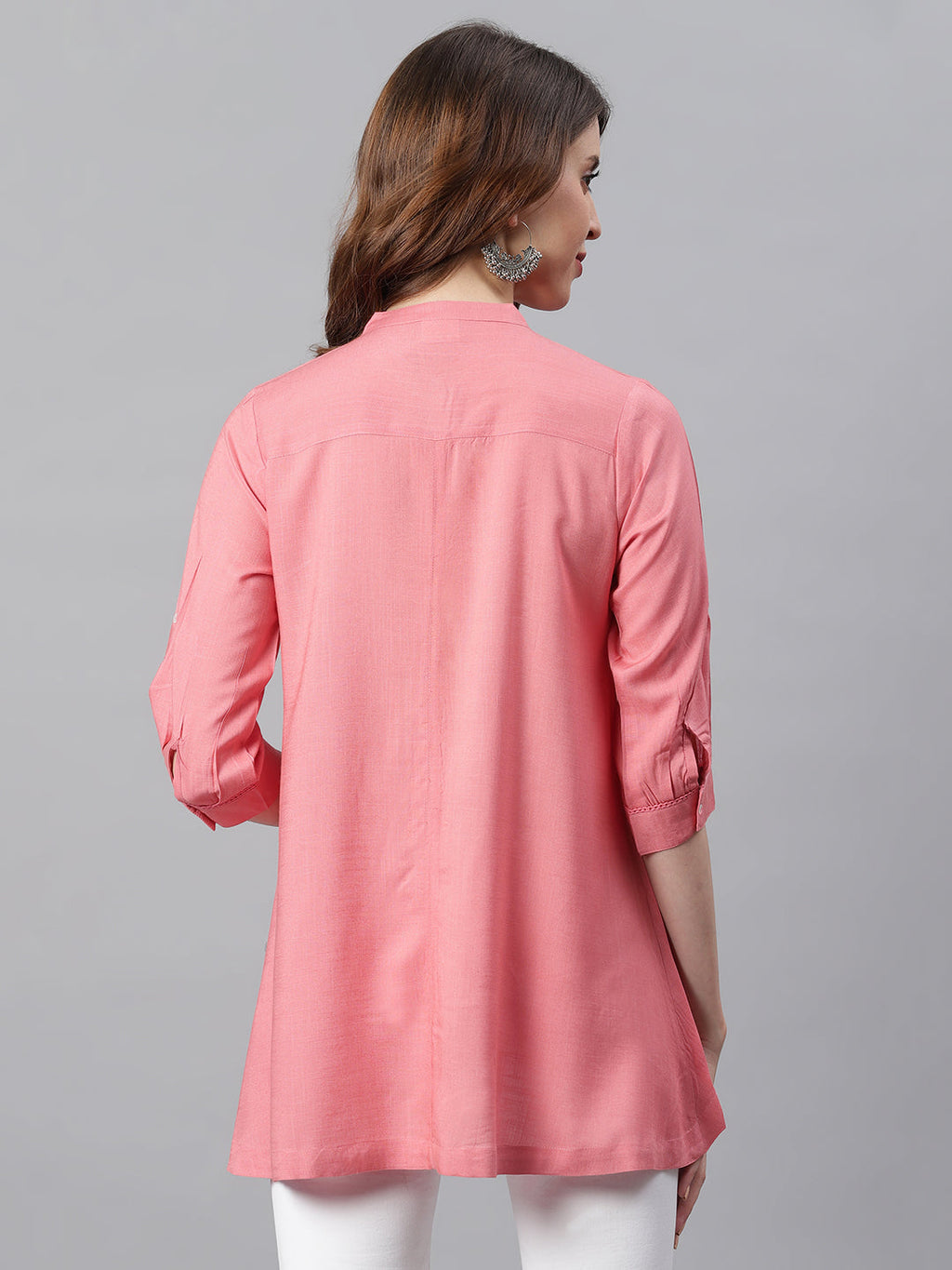 Janasya Women's Pink Rayon Solid High Low Tunic - Distacart
