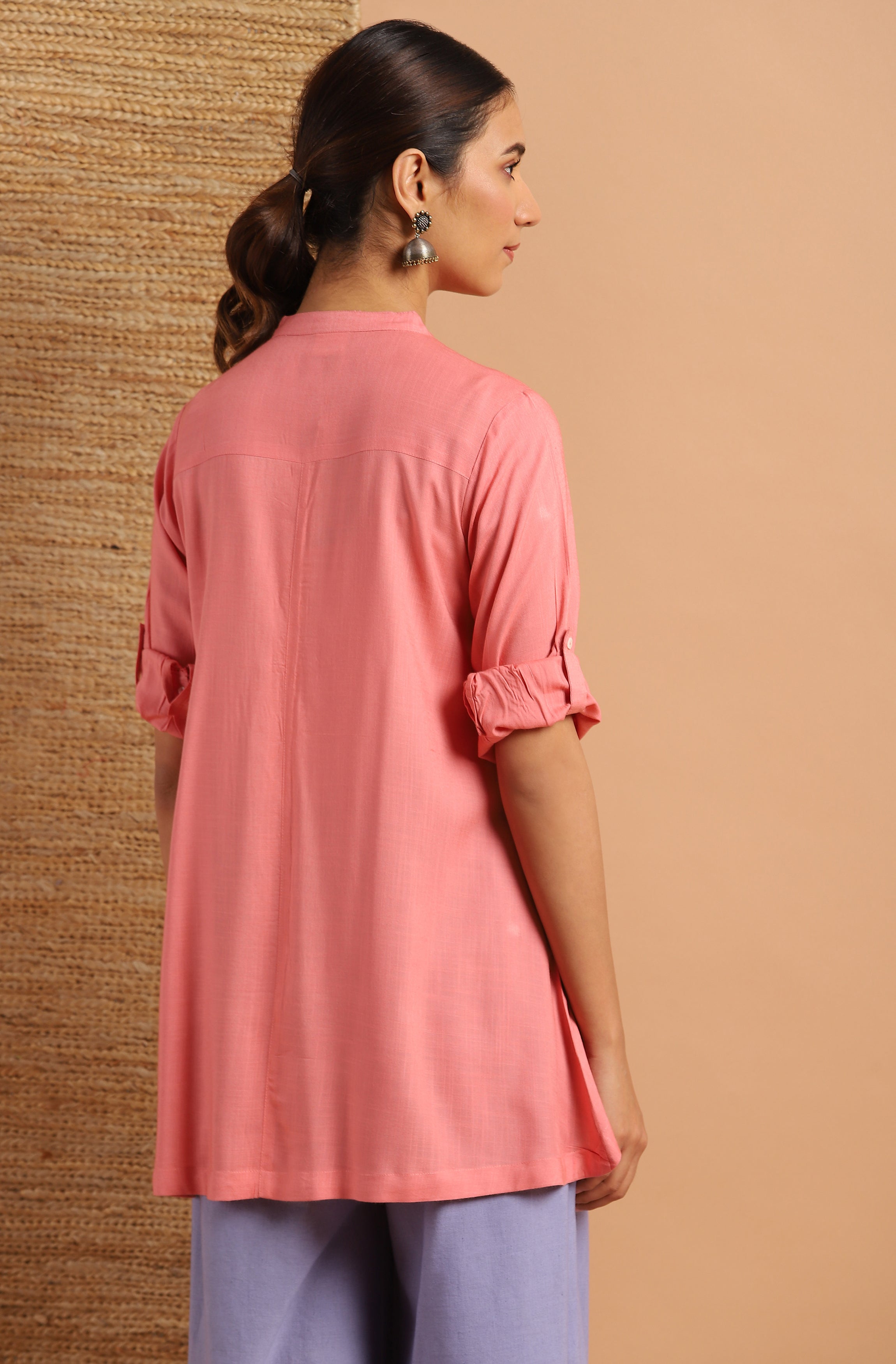 Janasya Women's Pink Rayon Solid High Low Tunic - Distacart