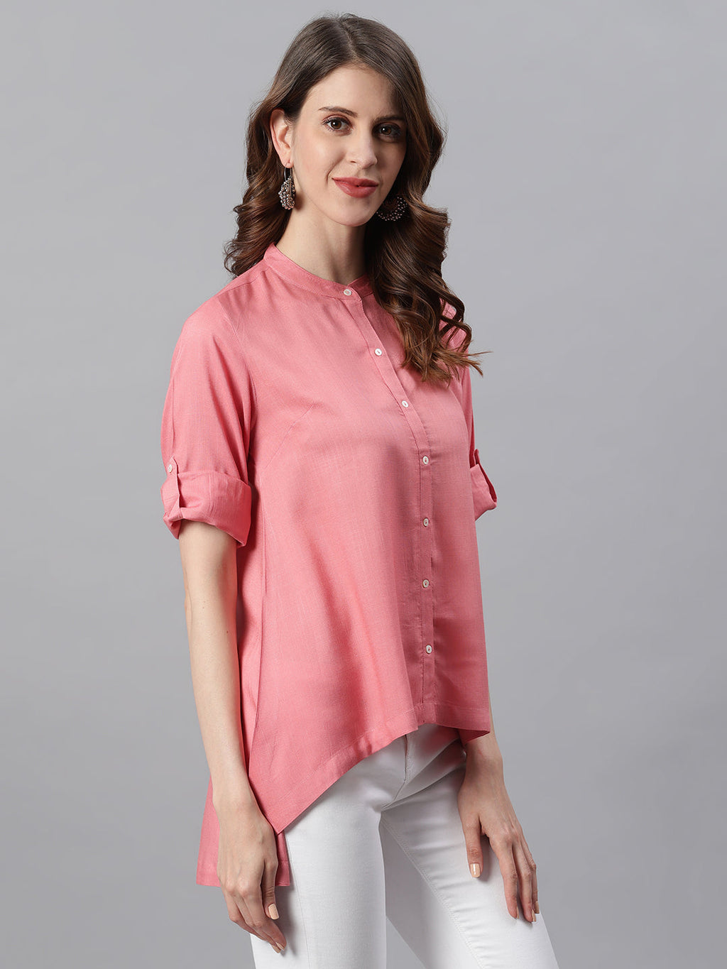 Janasya Women's Pink Rayon Solid High Low Tunic - Distacart