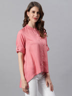 Janasya Women's Pink Rayon Solid High Low Tunic - Distacart
