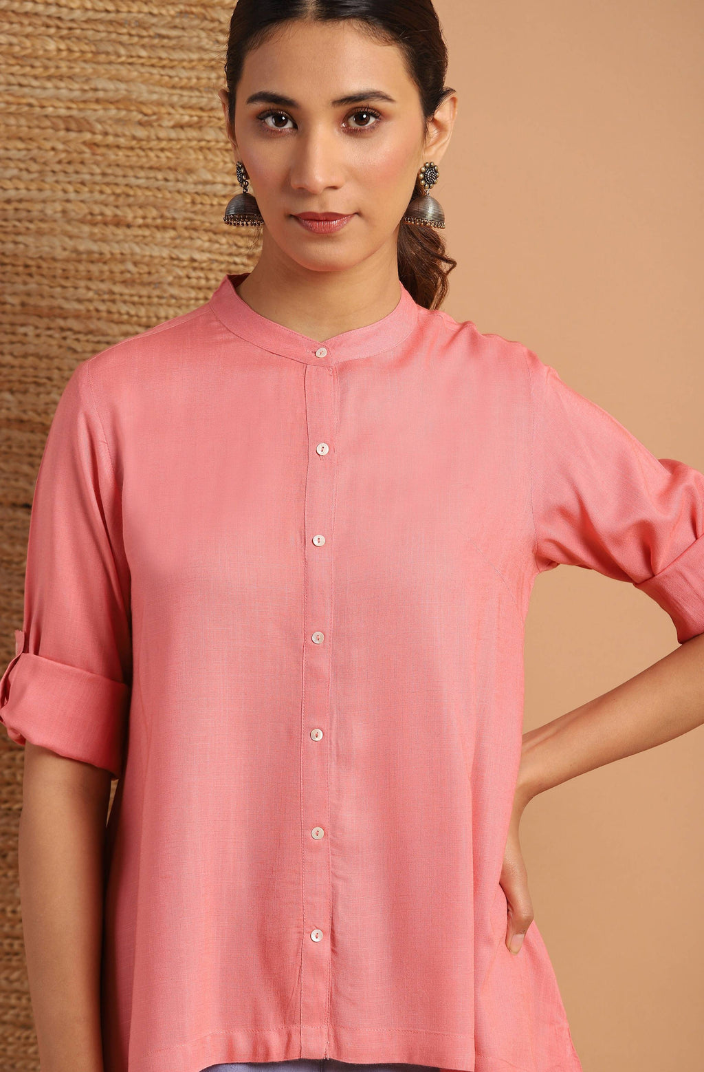 Janasya Women's Pink Rayon Solid High Low Tunic - Distacart
