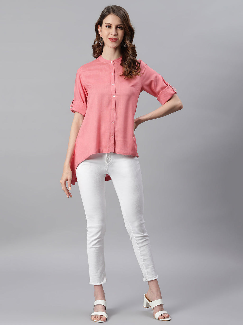 Janasya Women's Pink Rayon Solid High Low Tunic - Distacart