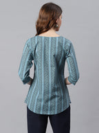 Janasya Women's Blue Cotton Floral Print Straight Tunic - Distacart