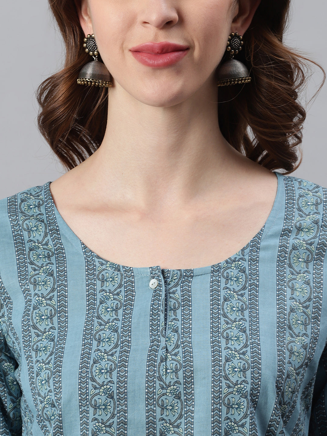 Janasya Women's Blue Cotton Floral Print Straight Tunic - Distacart