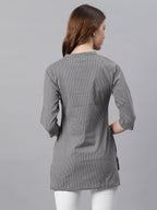 Janasya Women's Grey Cotton Striped High Low Tunic - Distacart