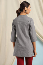 Janasya Women's Grey Cotton Striped High Low Tunic - Distacart