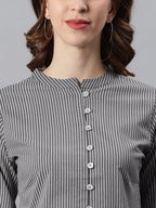 Janasya Women's Grey Cotton Striped High Low Tunic - Distacart