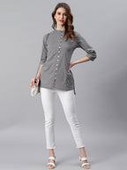 Janasya Women's Grey Cotton Striped High Low Tunic - Distacart