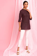Janasya Women's Deep Blue Cotton Floral Print Straight Tunic - Distacart