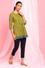 Janasya Women's Green Cotton Ethnic Motifs Empire Waist Tunic - Distacart