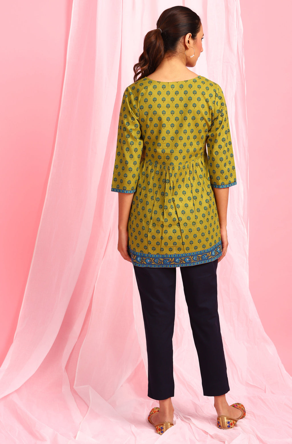 Janasya Women's Green Cotton Ethnic Motifs Empire Waist Tunic - Distacart