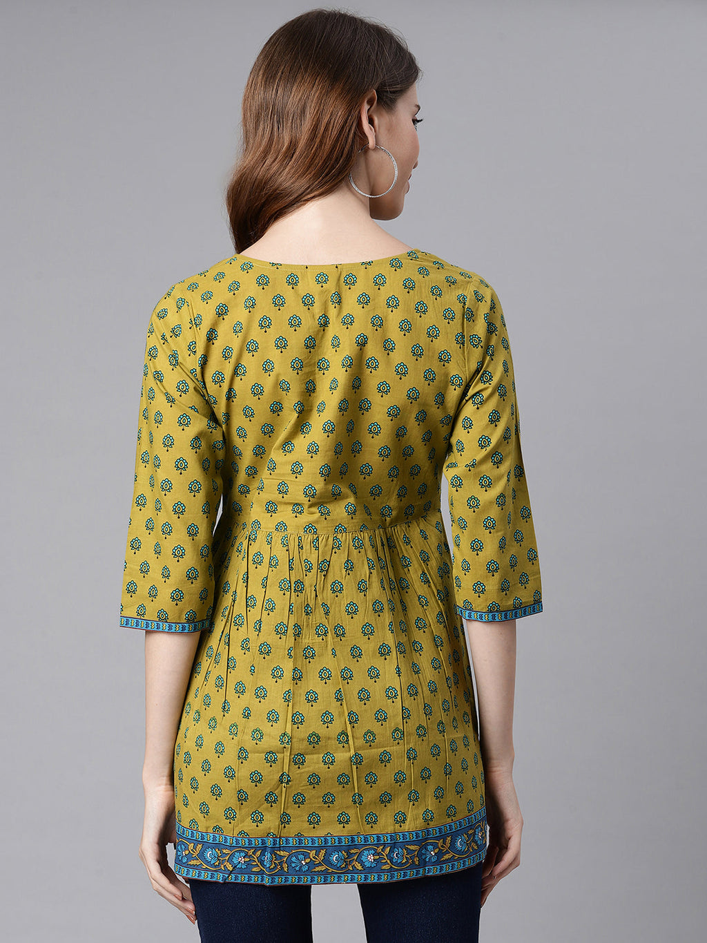 Janasya Women's Green Cotton Ethnic Motifs Empire Waist Tunic - Distacart