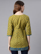 Janasya Women's Green Cotton Ethnic Motifs Empire Waist Tunic - Distacart