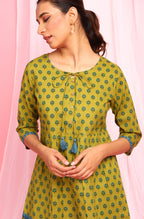 Janasya Women's Green Cotton Ethnic Motifs Empire Waist Tunic - Distacart