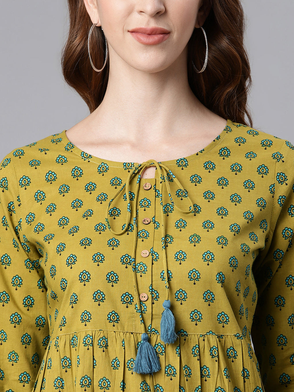 Janasya Women's Green Cotton Ethnic Motifs Empire Waist Tunic - Distacart