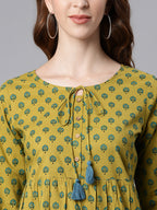 Janasya Women's Green Cotton Ethnic Motifs Empire Waist Tunic - Distacart