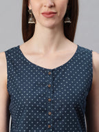 Janasya Women's Navy Blue Cotton Floral Print A-Line Tunic - Distacart