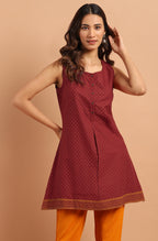 Janasya Women's Maroon Cotton Floral Print A-Line Tunic - Distacart