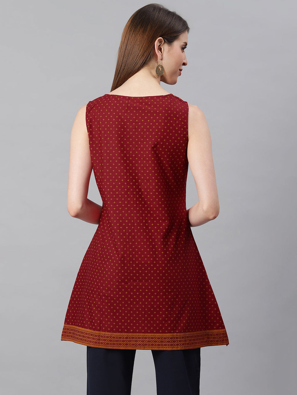 Janasya Women's Maroon Cotton Floral Print A-Line Tunic - Distacart