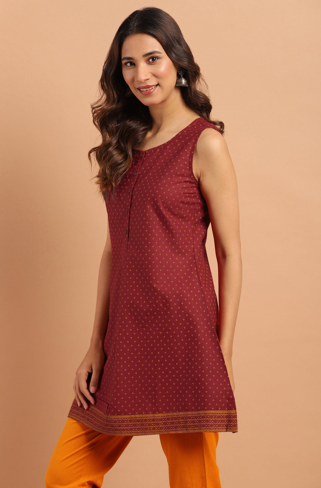 Janasya Women's Maroon Cotton Floral Print A-Line Tunic - Distacart