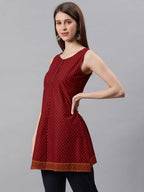 Janasya Women's Maroon Cotton Floral Print A-Line Tunic - Distacart