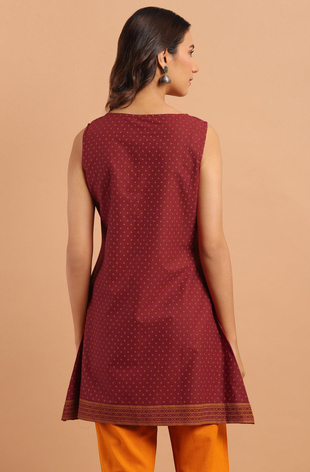 Janasya Women's Maroon Cotton Floral Print A-Line Tunic - Distacart