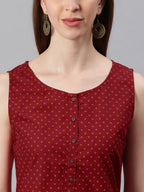 Janasya Women's Maroon Cotton Floral Print A-Line Tunic - Distacart