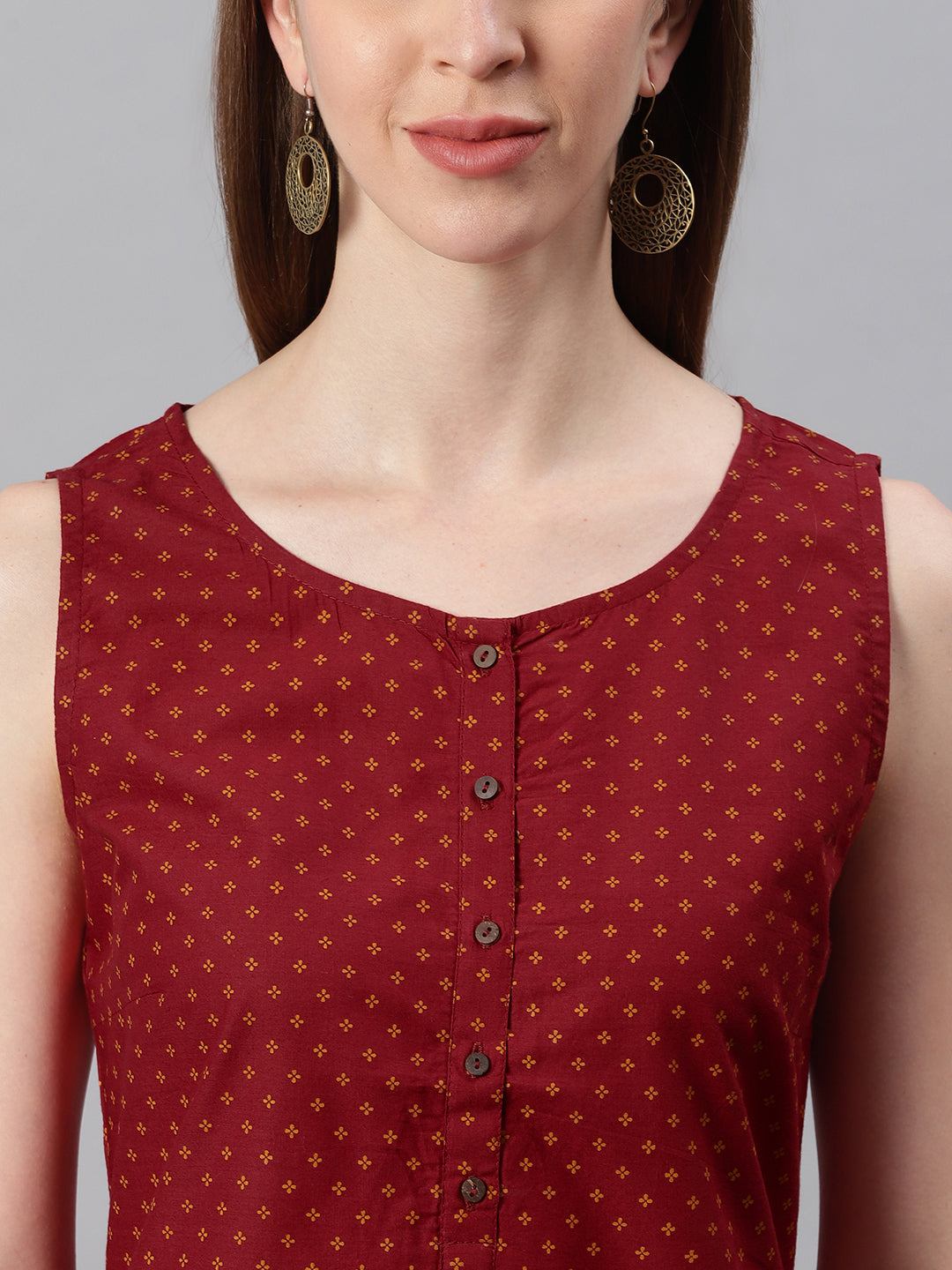 Janasya Women's Maroon Cotton Floral Print A-Line Tunic - Distacart