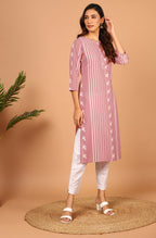 Janasya Pastel Pink Cotton Ethnic Motifs Straight kurta