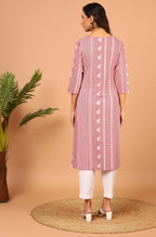 Janasya Pastel Pink Cotton Ethnic Motifs Straight kurta