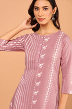 Janasya Pastel Pink Cotton Ethnic Motifs Straight kurta